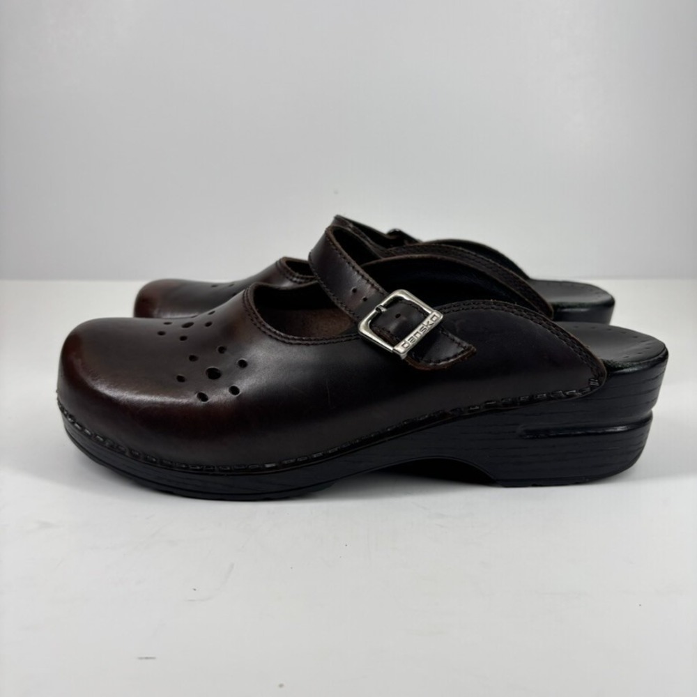Dansko Merrie Women's US 11.5–12/42 Brown Leather Mary Jane Comfort Buckle Clogs - Picture 9 of 16